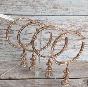 Elegant Rose Gold Bangles Set With Hanging Jumka